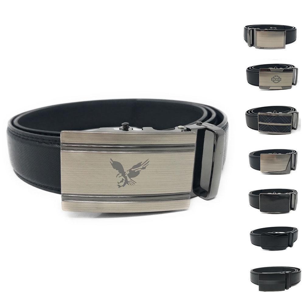 Leather Mens Ratchet Belt Sliding Adjustable Automatic Buckle Cut to Size-Black Diamond-