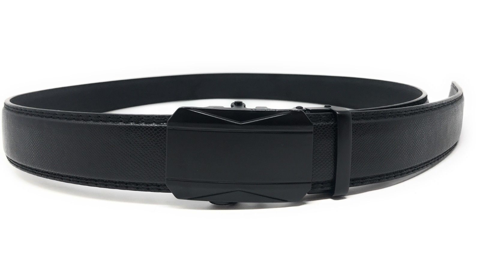 Leather Mens Ratchet Belt Sliding Adjustable Automatic Buckle Cut to Size-Black Diamond-