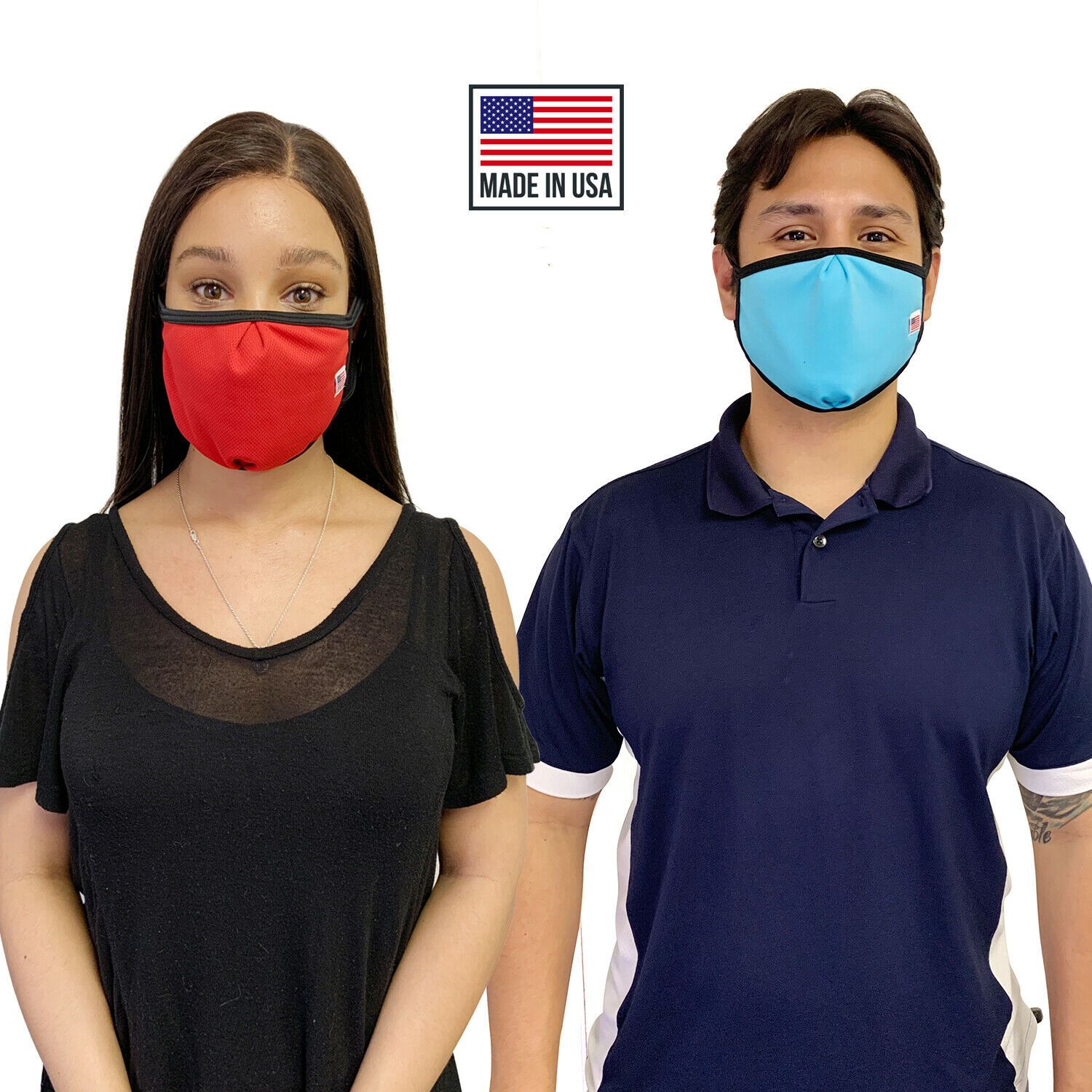 Made in USA Face Masks Mouth Nose Washable Reusable Double Layer Mask Cotton Cloth Blend-Black-