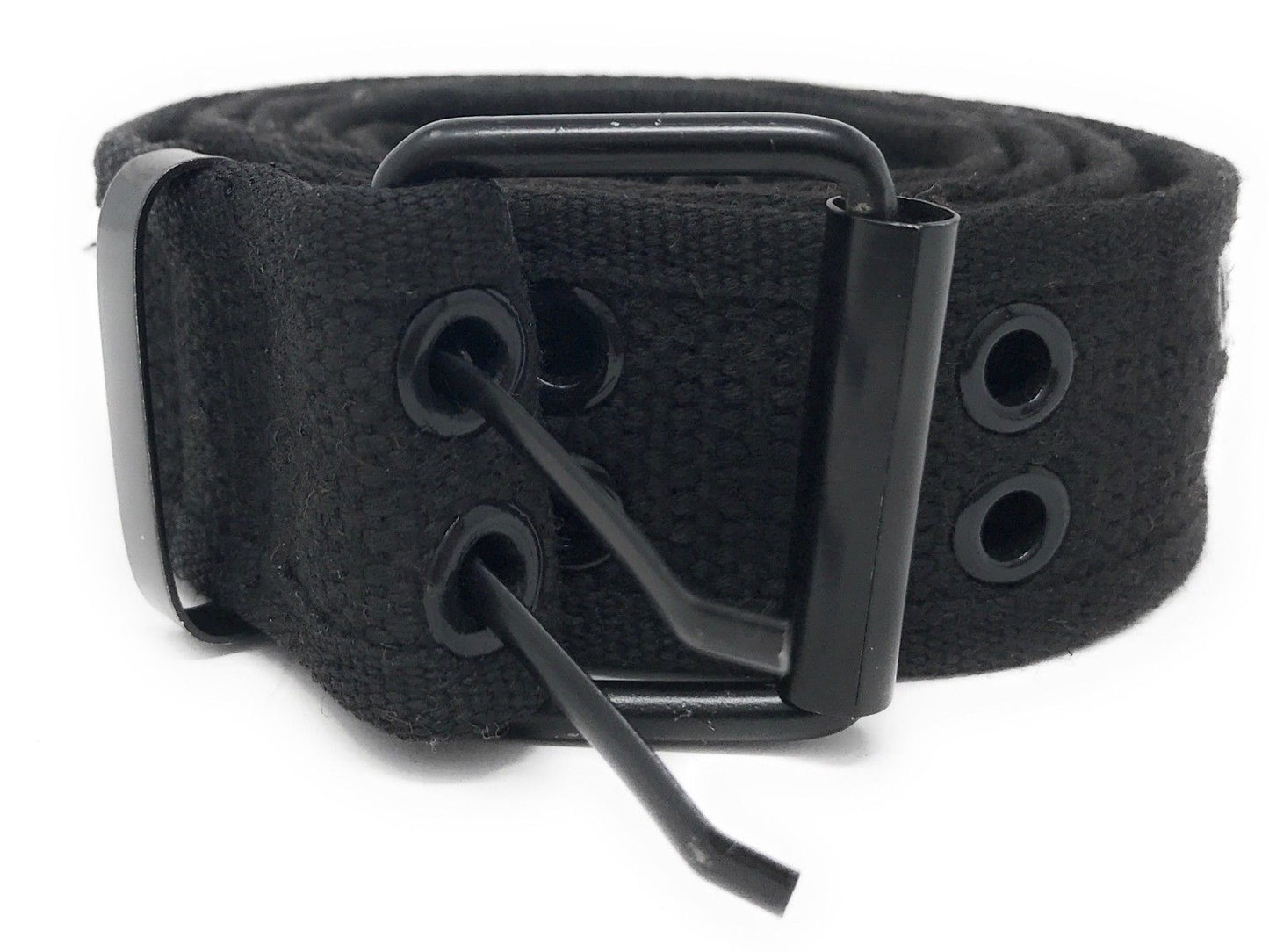 Casaba Canvas Belts Double Row 2 Holes Grommet Fabric Military Mens Women Unisex-Black-Small (30"- 32")-