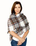 Casaba Womens Warm Winter Scarves Scarf Wraps Shawls Blankets Triangle Plaid-Blue-Brown Stripes-