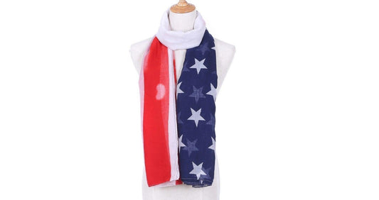 Patriotic USA American Flag Red White Scarf Scarves Sheer Lightweight-
