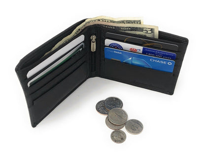 Casaba Genuine Leather Bifold Wallets Cash Slots ID Coin Key Pocket Mens Womens-Black (Double ID)-
