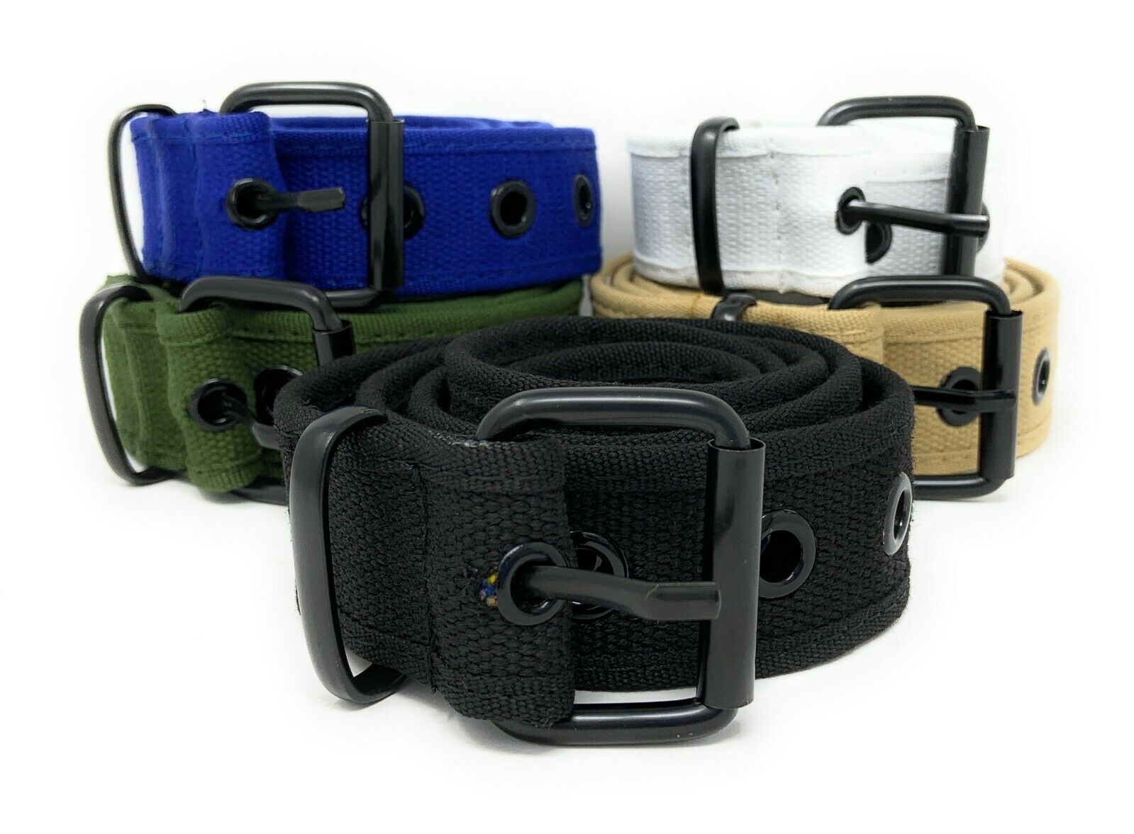 Casaba Canvas Belts Stylish 1 Hole Grommet Fabric Military Mens Women Unisex-Black-Small (30"- 32")-