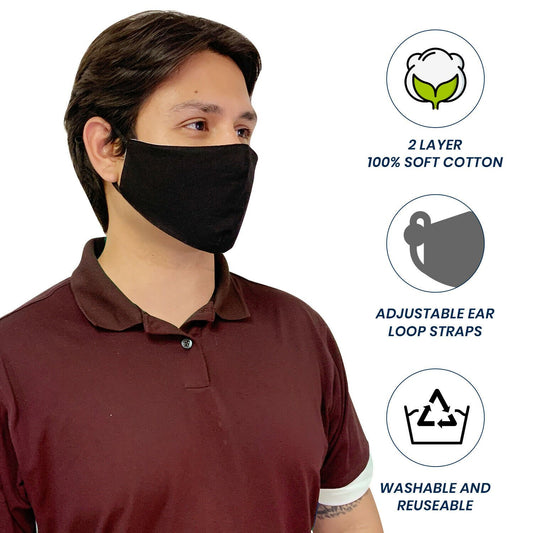 Cotton Face Mask Cloth Masks for Mouth Nose Washable Reusable Double Layer Covering Adjustable Ear Pack Lot-Black-1 Piece-