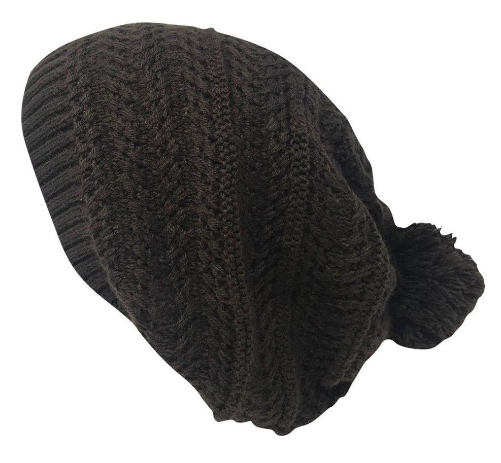 Casaba Warm Beanies French Beret Braided Knit with Pom Hats Caps for Women-Brown-