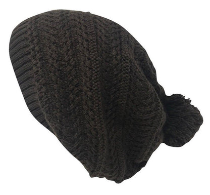 Casaba Warm Beanies French Beret Braided Knit with Pom Hats Caps for Women-Brown-