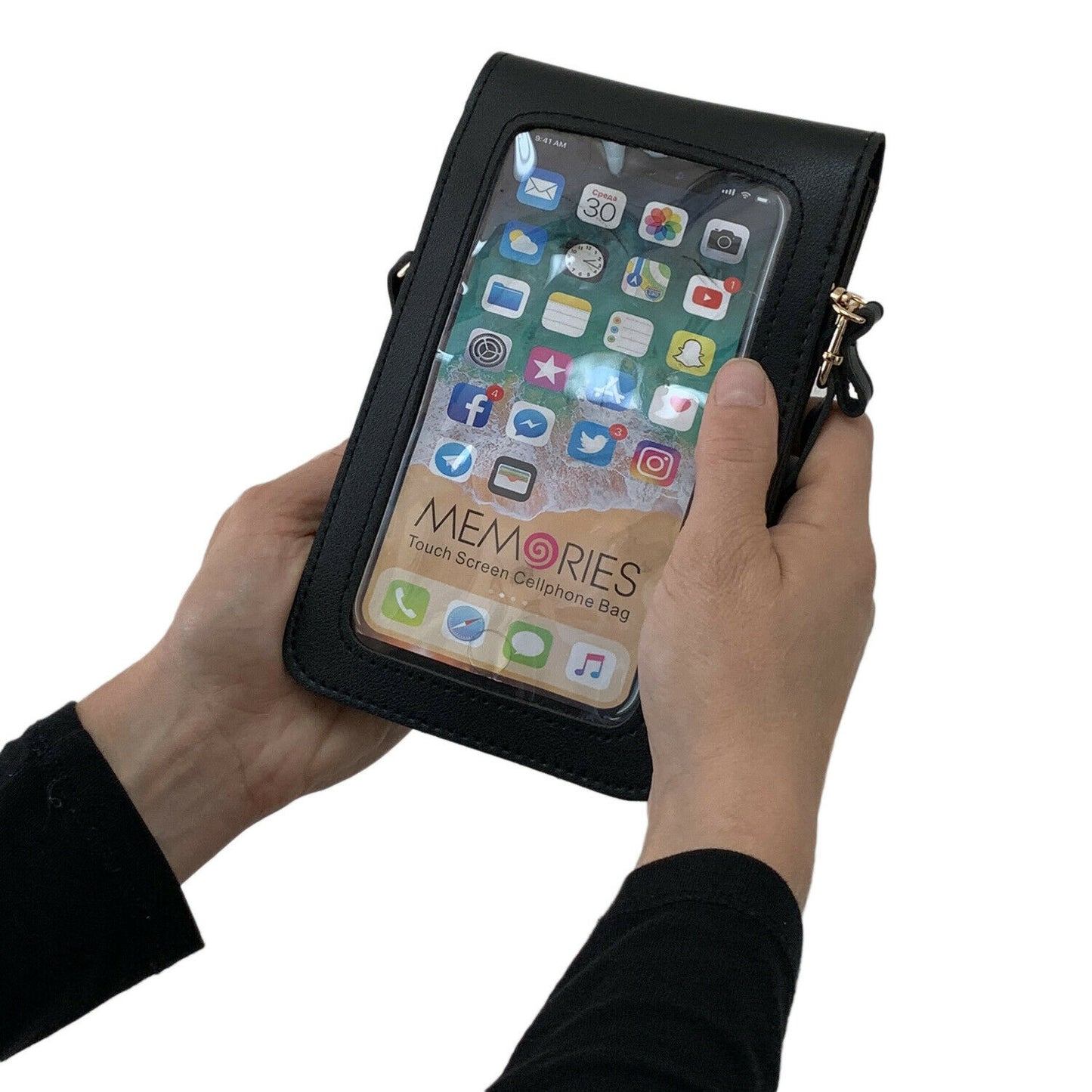 Empire Cove Womens Crossbody Bag with Clear Touchscreen Window Wallet Pouch Case-Black-