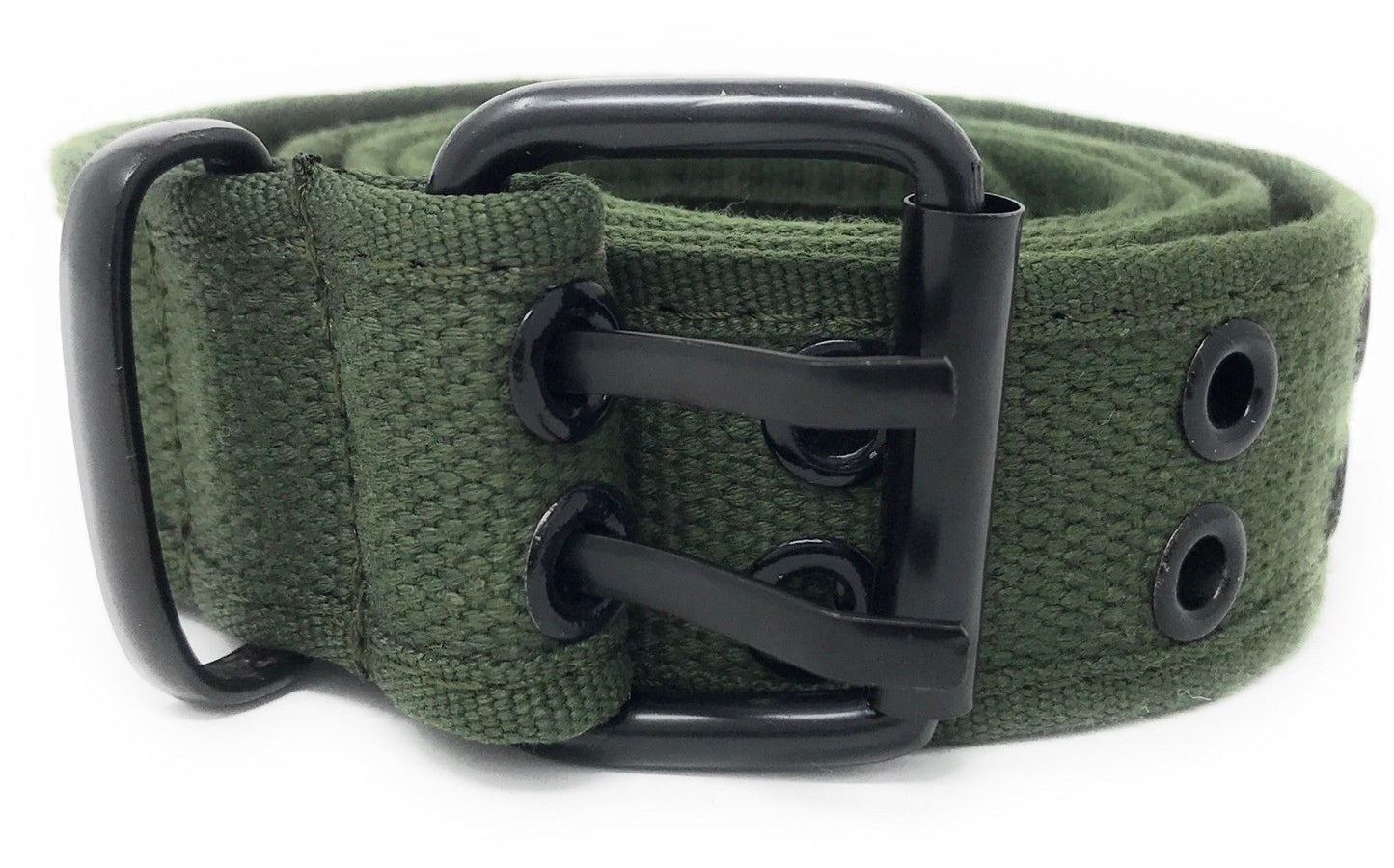 Casaba Canvas Belts Double Row 2 Holes Grommet Fabric Military Mens Women Unisex-Black-Small (30"- 32")-