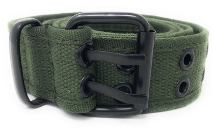 Casaba Canvas Belts Double Row 2 Holes Grommet Fabric Military Mens Women Unisex-Black-Small (30"- 32")-