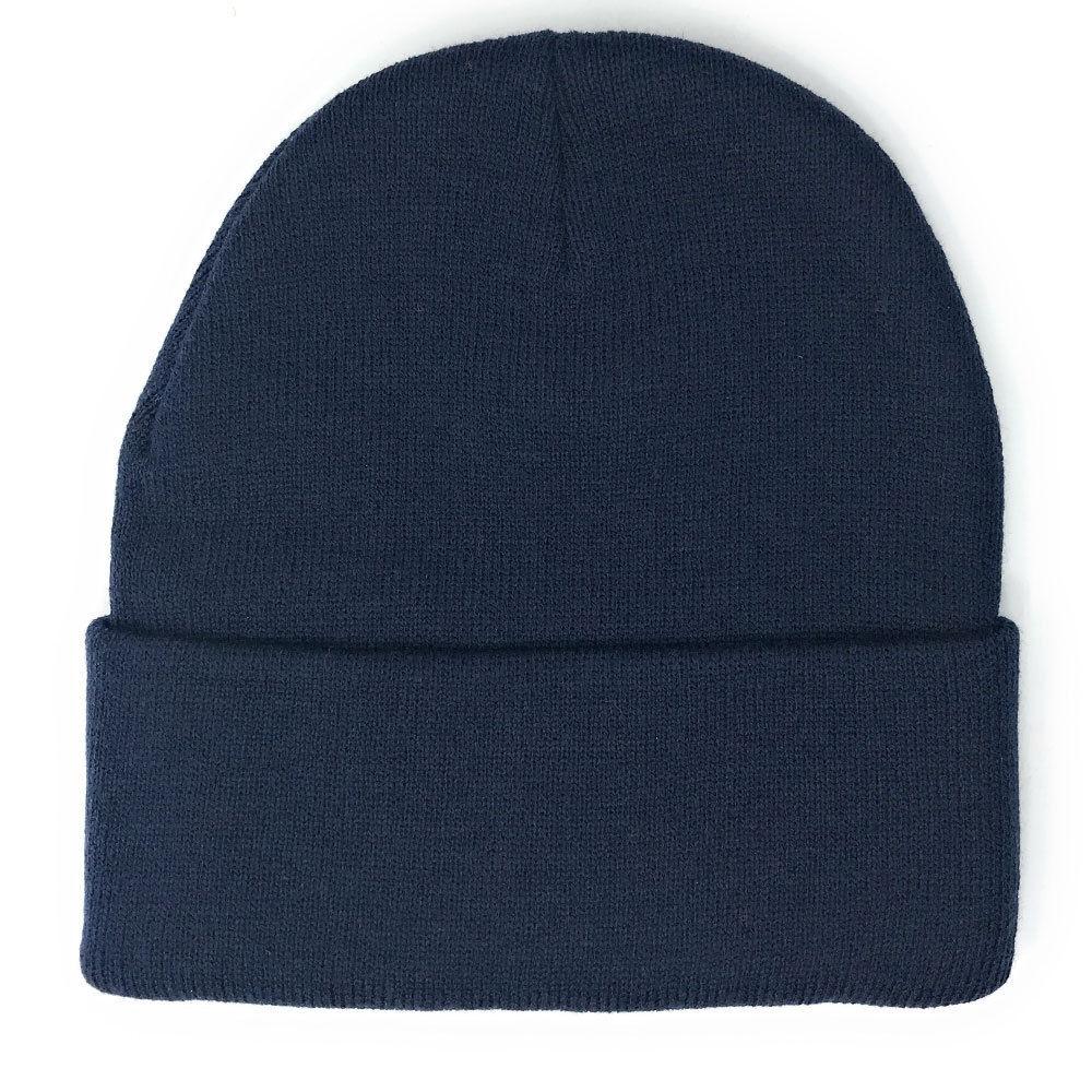 Warm Winter Hat Beanies Long Cuffed Short Uncuffed Solid Colors Camouflage Camo-Navy-Cuffed-