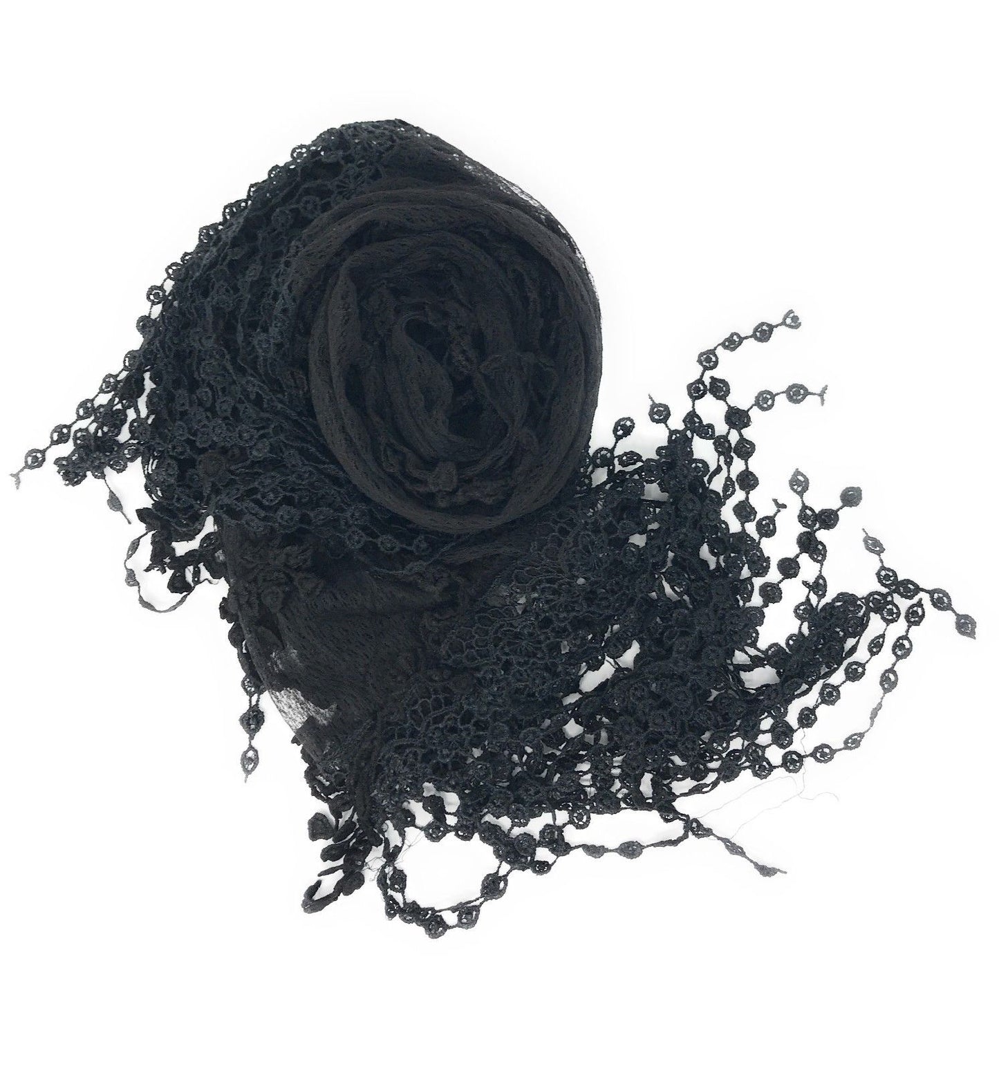 Casaba Womens Formal Lace Crochet Scarves Scarf Shawl Church Bridal Fringe Sheer-Black-
