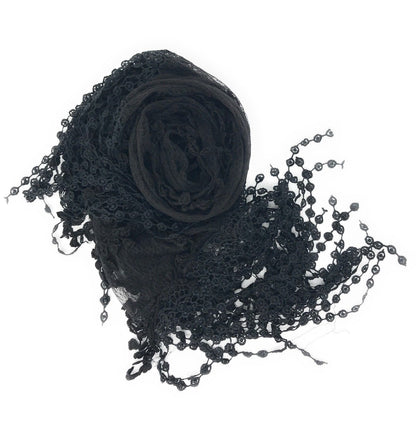 Casaba Womens Formal Lace Crochet Scarves Scarf Shawl Church Bridal Fringe Sheer-Black-