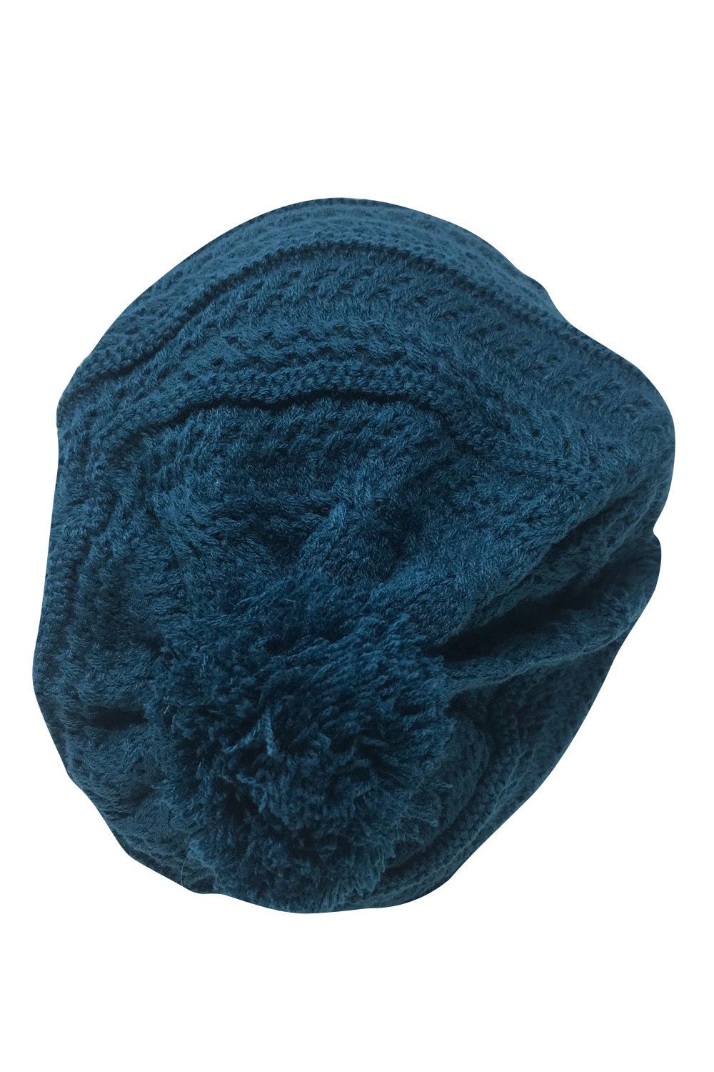 Casaba Warm Beanies French Beret Braided Knit with Pom Hats Caps for Women-Black-