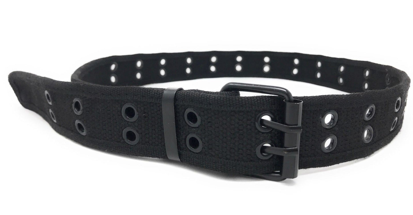 Casaba Canvas Belts Double Row 2 Holes Grommet Fabric Military Mens Women Unisex-Black-Small (30"- 32")-