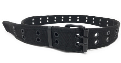 Casaba Canvas Belts Double Row 2 Holes Grommet Fabric Military Mens Women Unisex-Black-Small (30"- 32")-