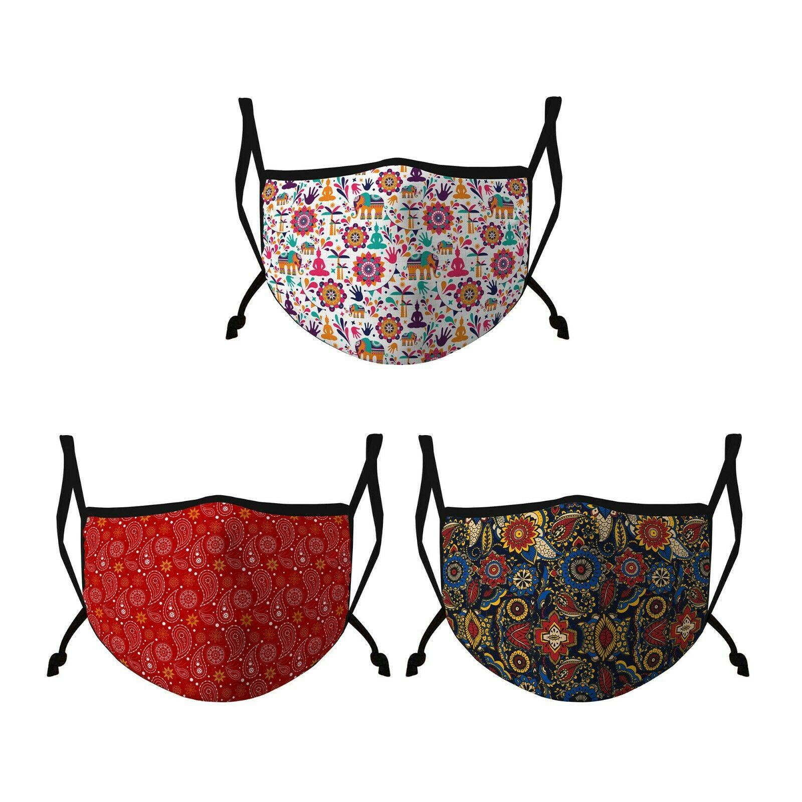 Casaba 3 Pack Face Mask Stylish Prints Cotton Poly Adjustable Washable Reusable-Paisley 3 Pack-