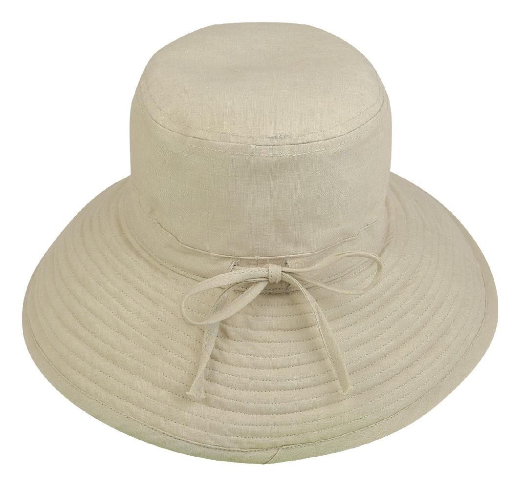Womens Summer Sun Bucket Hats Caps Ramie Cotton Ribbon Ties Sand Salmon-Sand-