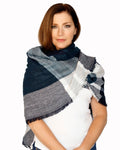 Casaba Womens Warm Winter Scarves Scarf Wraps Shawls Blankets Triangle Plaid-Navy-Teal Stripes-