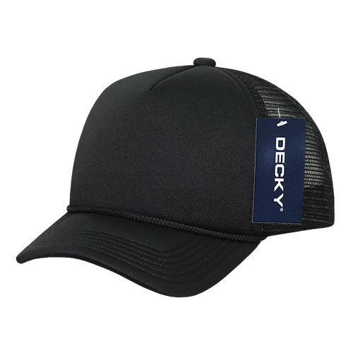 Decky Solid Two Tone 5 Panel Kids Foam Trucker Hats Caps Unisex-Black-