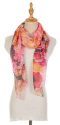 Casaba Womens Floral Sheer Scarves Scarf Convertible Poncho Top Light Wrap-Pink-