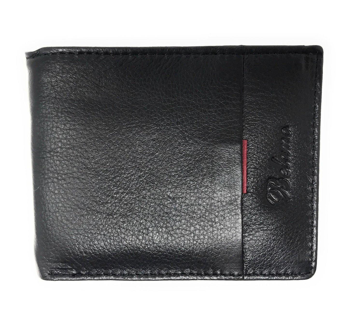 Belano RFID Blocking Real Leather Bifold Wallets for Cards ID with Box Men Women-Black - White Styled Trim-