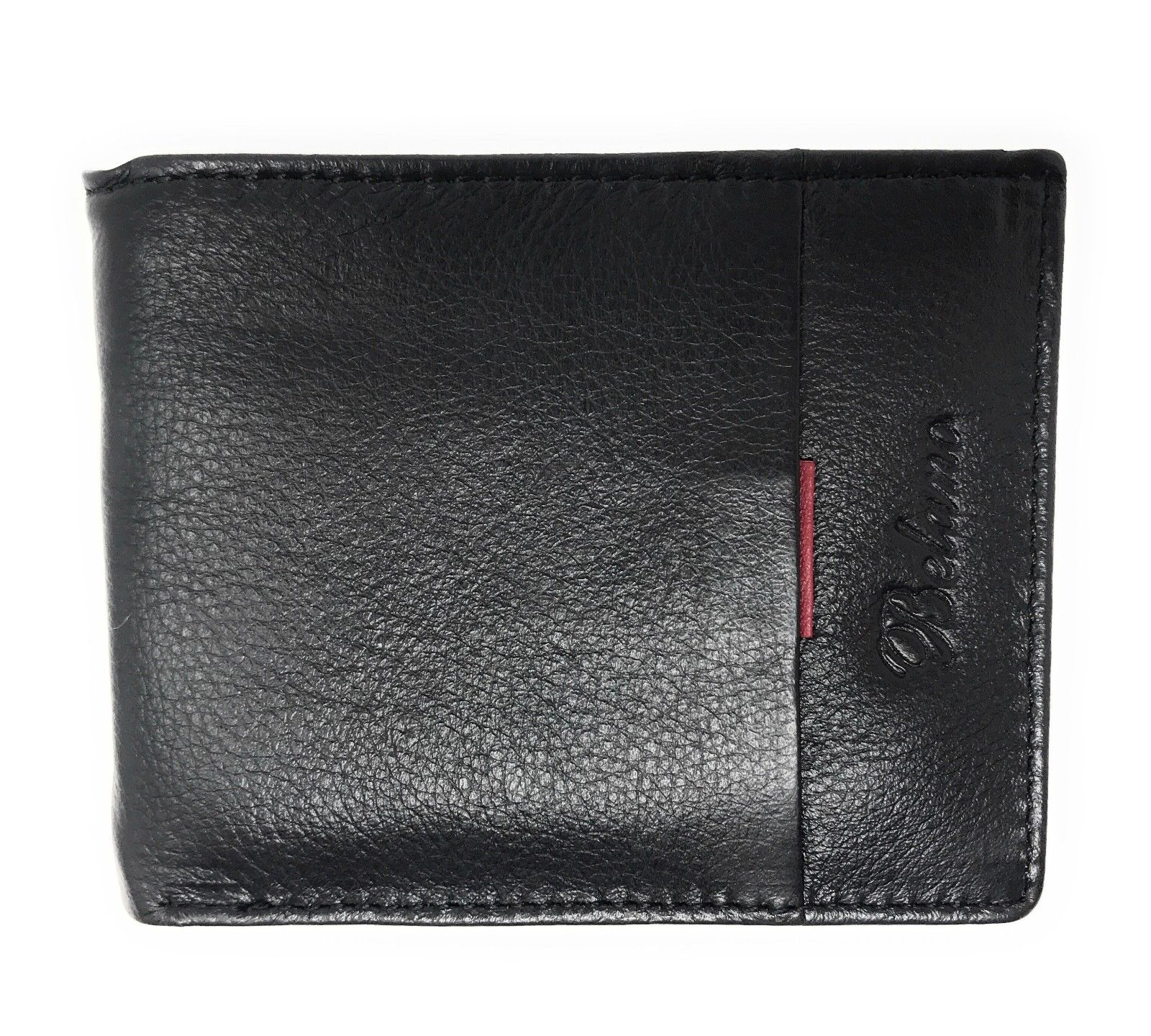 Belano RFID Blocking Real Leather Bifold Wallets for Cards ID with Box Men Women-Black - White Styled Trim-
