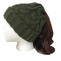 Casaba Womens Ponytail Hair Bun Hole Cuffed Beanie Toboggan Cap Hat Warm Knitted-Olive-