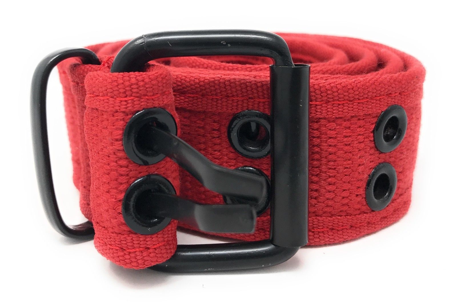 Casaba Canvas Belts Double Row 2 Holes Grommet Fabric Military Mens Women Unisex-Black-Small (30"- 32")-