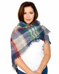 Casaba Womens Warm Winter Scarves Scarf Wraps Shawls Blankets Triangle Plaid-Blue-Rustic-Stripes-