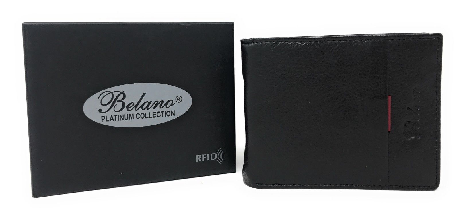 Belano RFID Blocking Real Leather Bifold Wallets for Cards ID with Box Men Women-Black - White Styled Trim-
