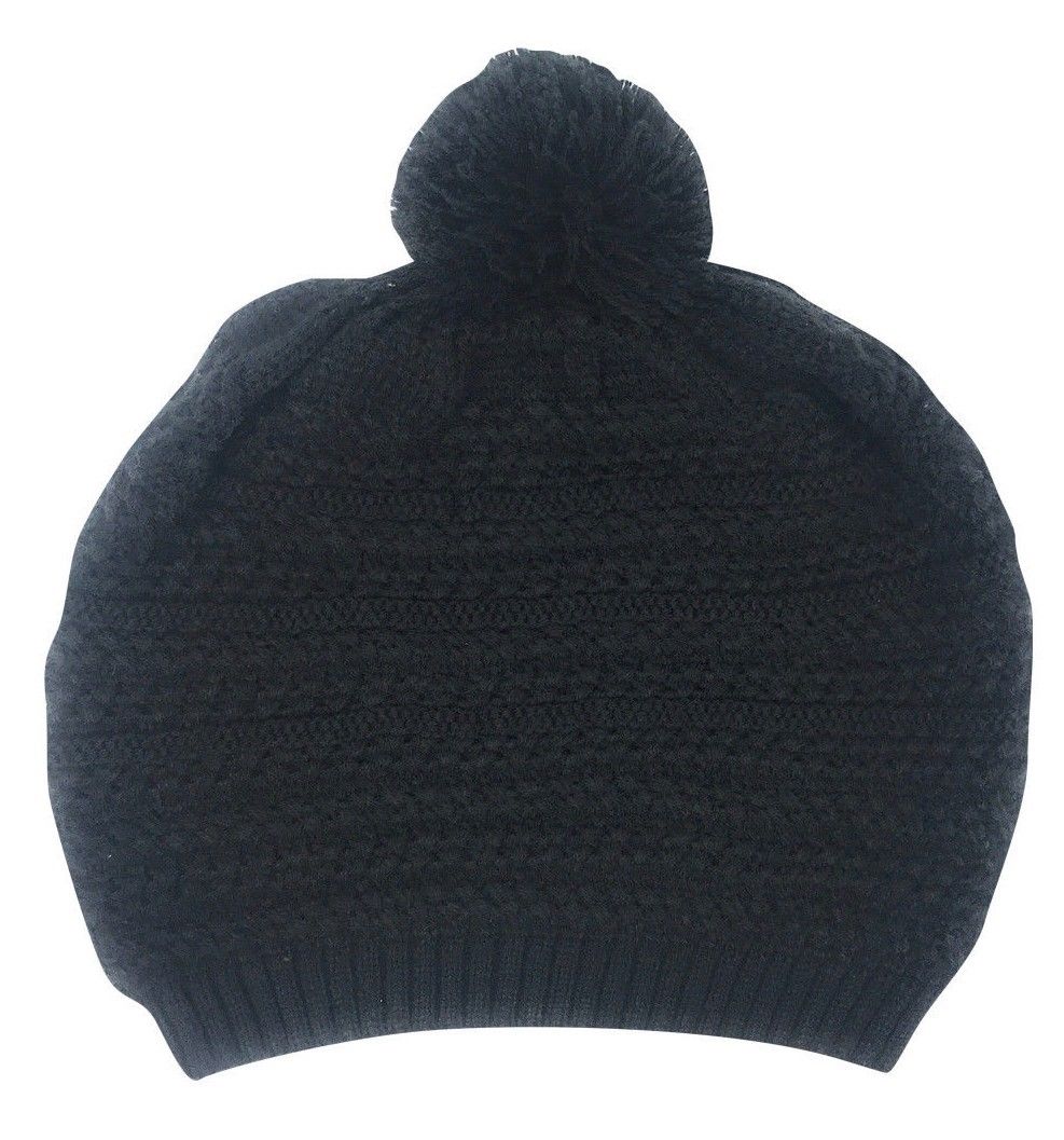 Casaba Warm Beanies French Beret Braided Knit with Pom Hats Caps for Women-Black-