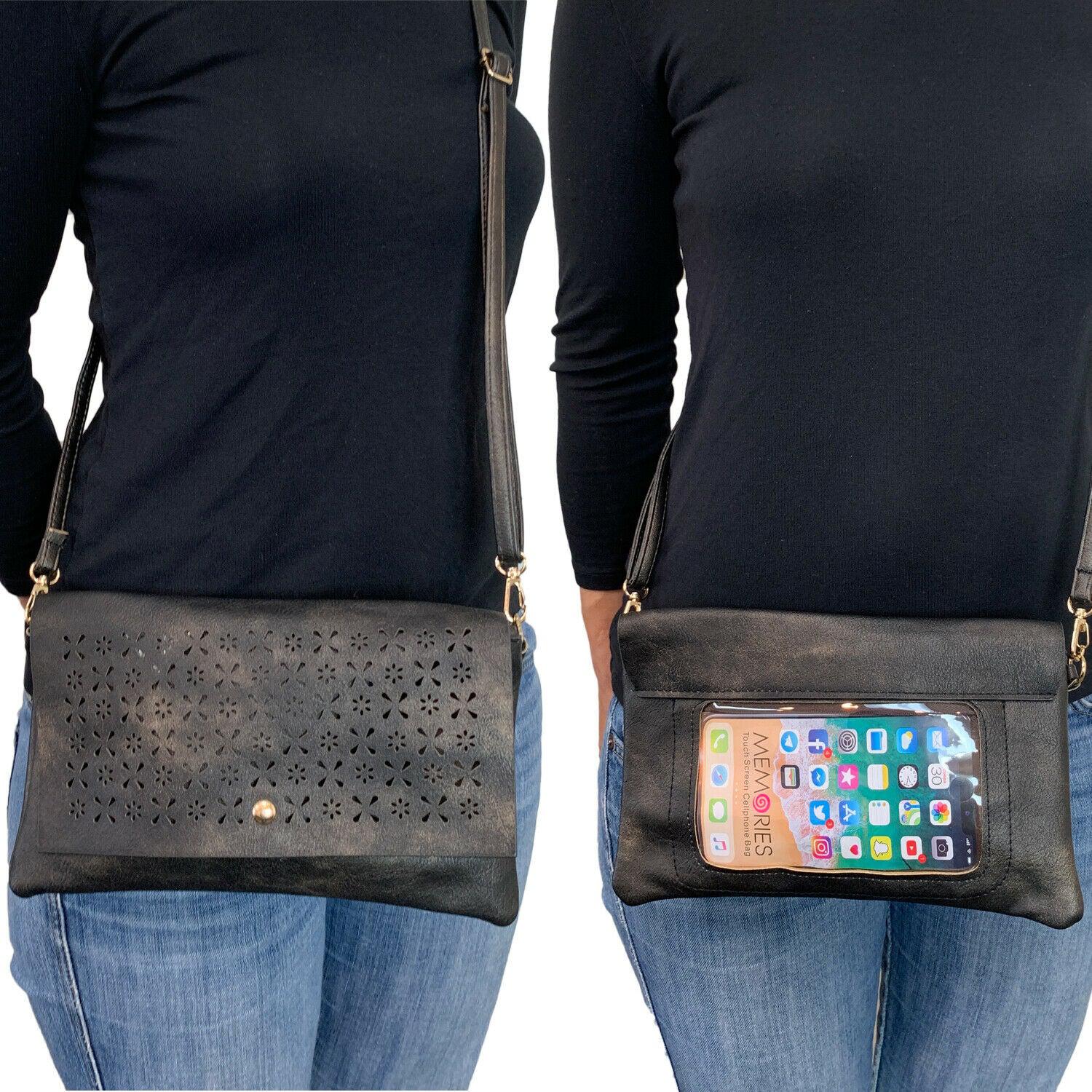Empire Cove Floral Crossbody Bag with Clear Touchscreen Window Wallet Pouch Case-Black-