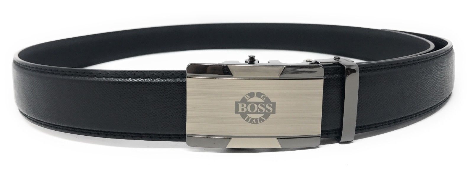 Leather Mens Ratchet Belt Sliding Adjustable Automatic Buckle Cut to Size-Black Diamond-