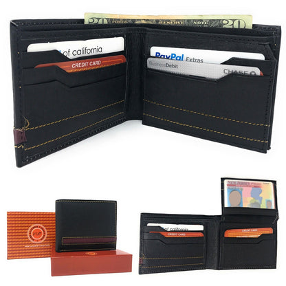 Casaba Genuine Leather Bifold Wallets Cash Slots ID Coin Key Pocket Mens Womens-Black with Brown Trim-