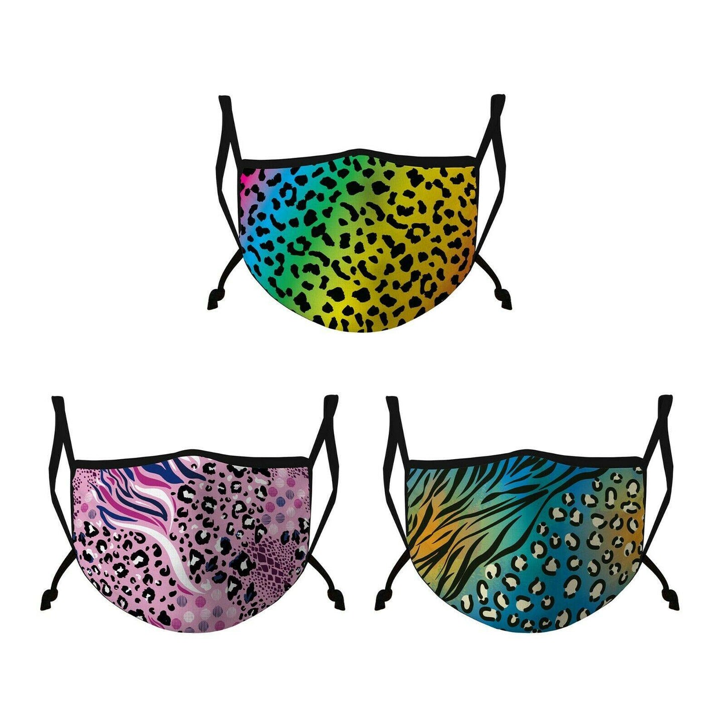 Casaba 3 Pack Face Mask Stylish Prints Cotton Poly Adjustable Washable Reusable-Animal 3 Pack-