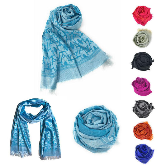 Casaba Womens Royal Elegant Formal Silk Feel Scarves Scarf Shawl Light Wrap-Blue-