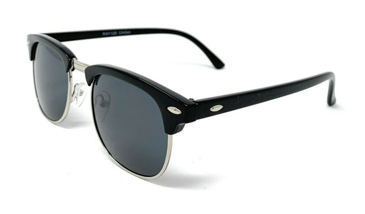 Classic Club Sunglasses Black Lens Black Gold Tortoise Mens Womens UV Protection-Black/Silver (RAY 125)-