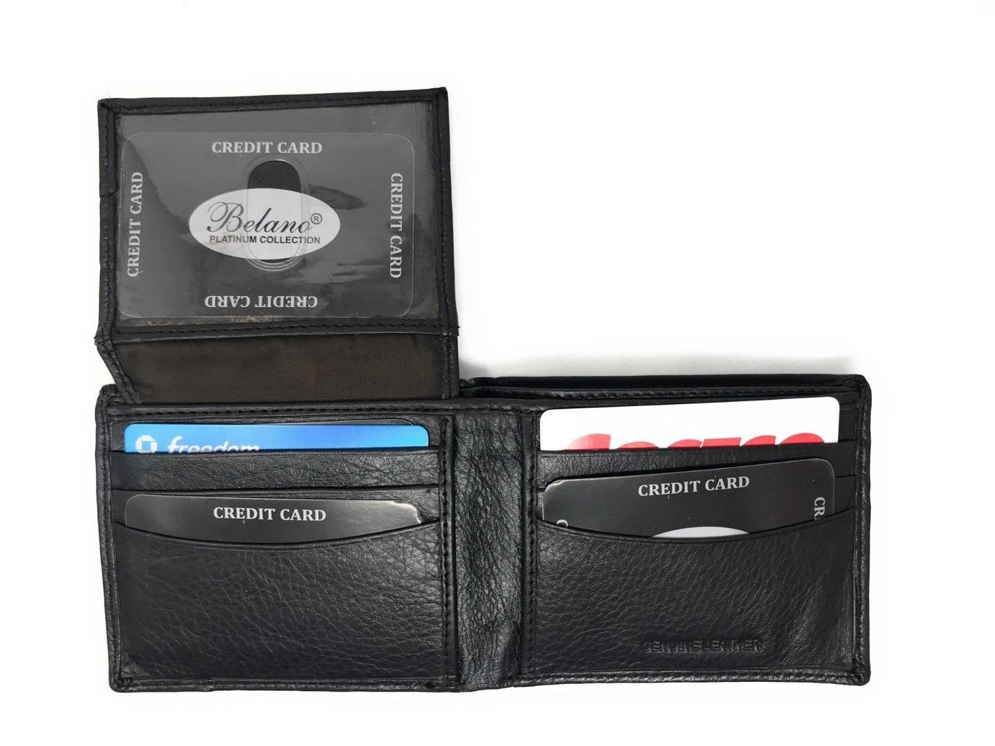 Belano RFID Blocking Real Leather Bifold Wallets for Cards ID with Box Men Women-Black - White Styled Trim-