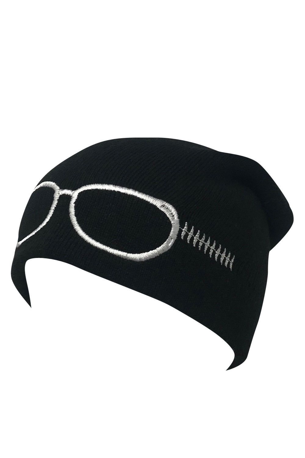 Casaba Warm Winter Beanies Glasses Embroidery Toboggans Caps Hats for Men Women-Black-