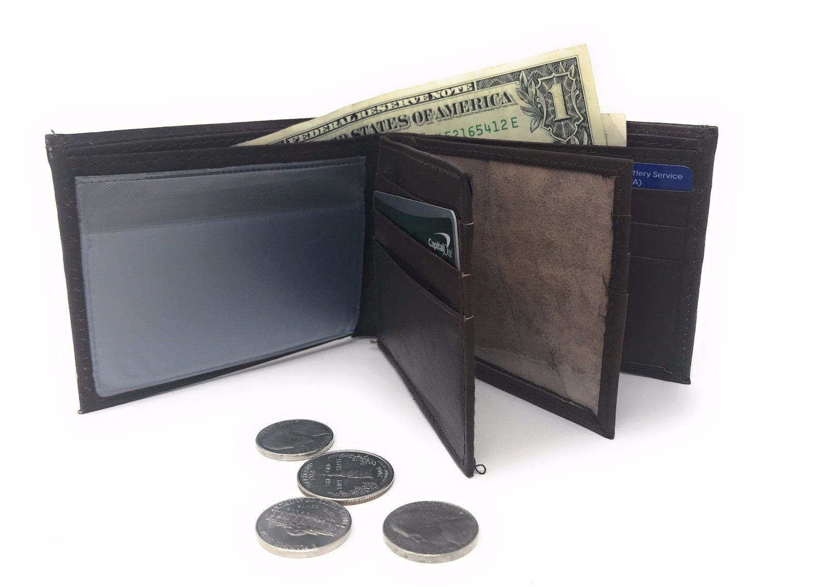 Casaba Genuine Leather Bifold Wallets Cash Slots ID Coin Key Pocket Mens Womens-Black (Double ID)-