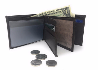 Casaba Genuine Leather Bifold Wallets Cash Slots ID Coin Key Pocket Mens Womens-Black (Double ID)-