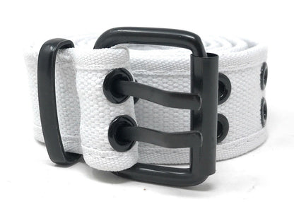 Casaba Canvas Belts Double Row 2 Holes Grommet Fabric Military Mens Women Unisex-Black-Small (30"- 32")-