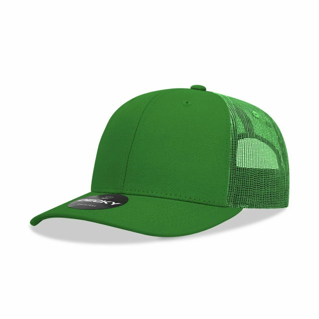 Decky 6021 Mid Prof 6Panel Poly/Cot Trucker Hats Caps Series One Solids-Kelly-