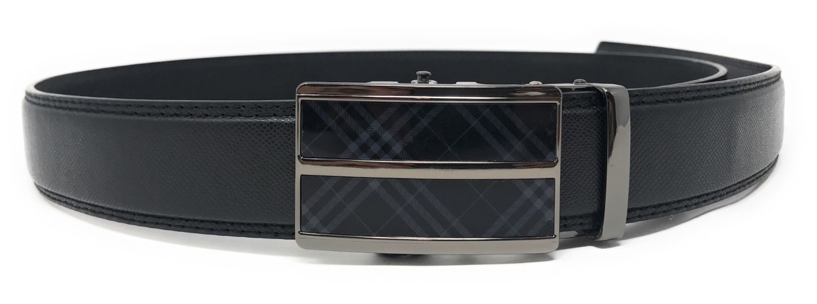 Leather Mens Ratchet Belt Sliding Adjustable Automatic Buckle Cut to Size-Black Diamond-