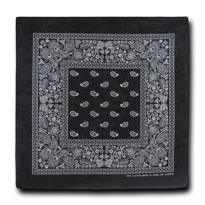 1 Dozen Pack Printed Bandanas 100% Cotton Cloth Scarf Wrap Face Mask Cover-Black-