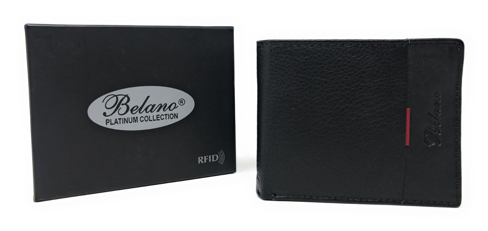 Belano RFID Blocking Real Leather Bifold Wallets for Cards ID with Box Men Women-Black - White Styled Trim-