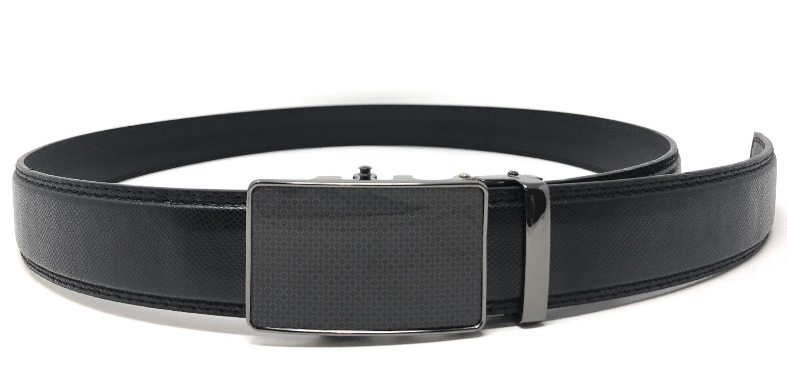 Leather Mens Ratchet Belt Sliding Adjustable Automatic Buckle Cut to Size-Black Diamond-