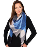 Casaba Womens Warm Winter Scarves Scarf Wraps Shawls Blankets Triangle Plaid-Blue-Tonal-Stripes-