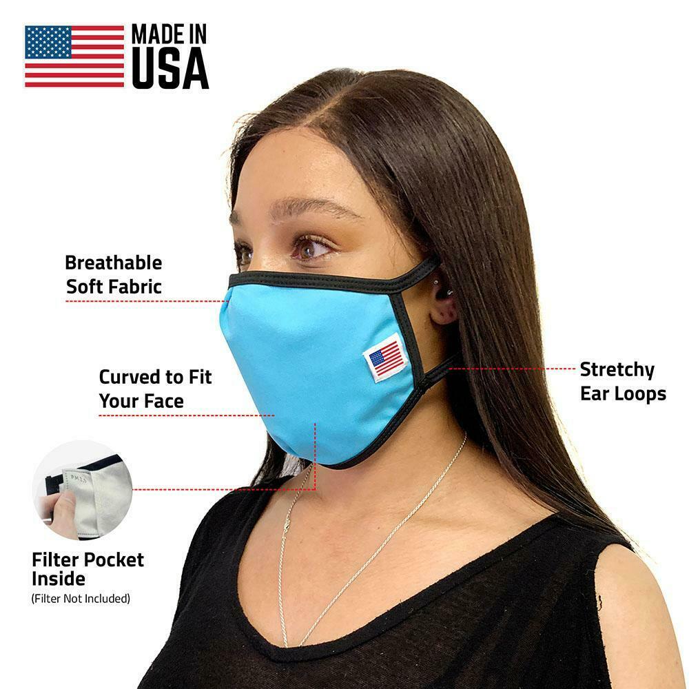 5 Pack Face Masks Fit Ear Loop Cloth Double Layer Washable Reusable Made in USA-Pack A-